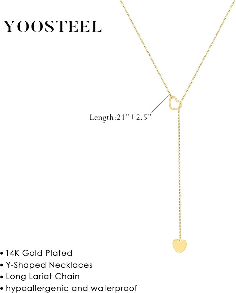 Yoosteel Long 14K-Gold-Plated Necklace for Women - Valentines Day Gifts Dainty Y-Shaped Necklaces Lariat Drop Chain Simple Jewelry Trendy Gift for Women - Image 4